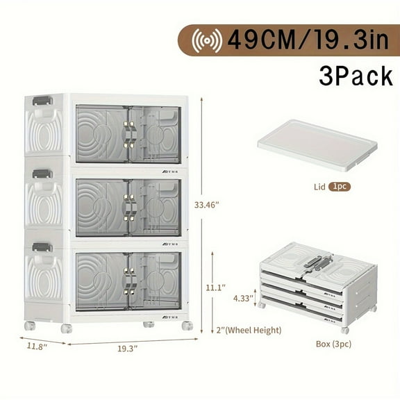 2/3/4/5pack White Oversized Foldable Storage Cabinet With Lid And Wheels - Clothes And Bedding. Space Saving Wardrobe For Snacks And Toys - Durable Organizer, Perfect For Bedrooms And Game Rooms, Etc