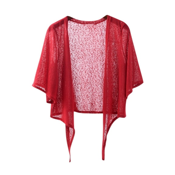 BZGTZT Women's 3/4 Sleeve Cropped Shrugs Lightweight Tie Front Sheer Chiffon Bolero Cardigan See Through Shawl Tops