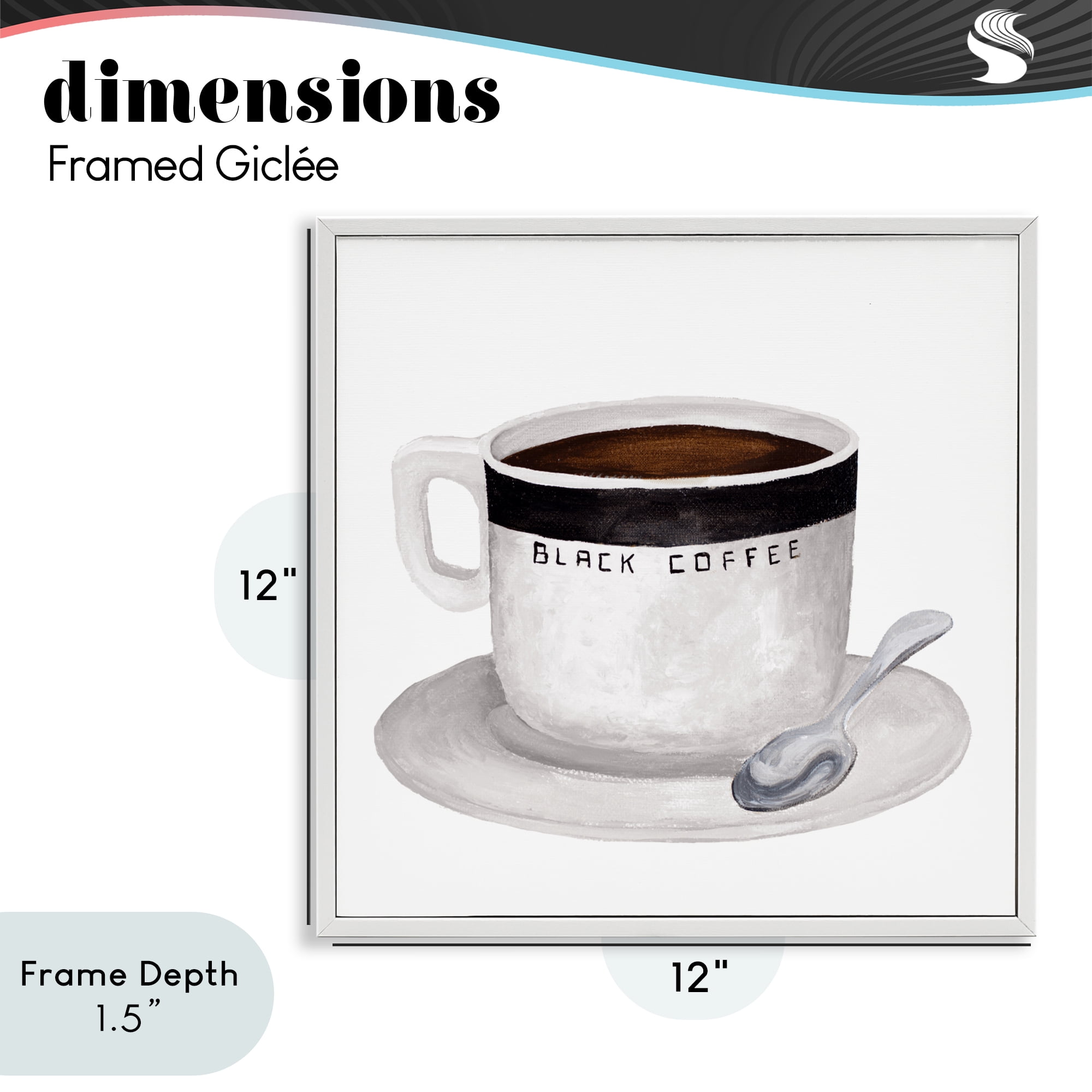 Stupell Industries Black Coffee Mug White Framed Giclee Art, design by Elizabeth Medley