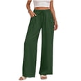 thumbnail image 2 of LEKWK Linen Pants Women High Waist Drawstring Wide Leg Pants Loose Fit Lounge Palazzo Pants with Pockets Summer Beach Travel Vacation Outfits, 2 of 8