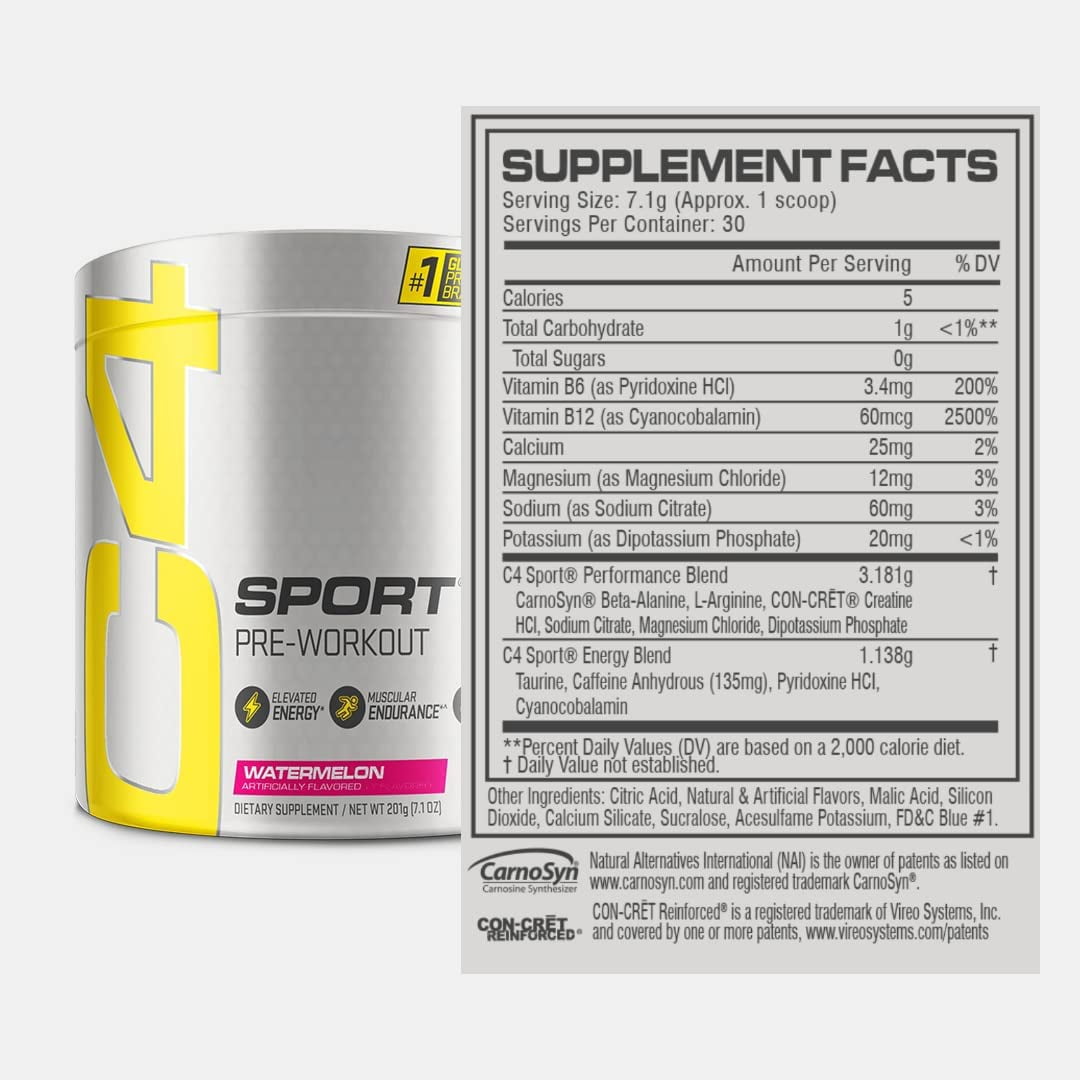 C4 Sport Pre-Workout Powder, Watermelon, 30 Servings