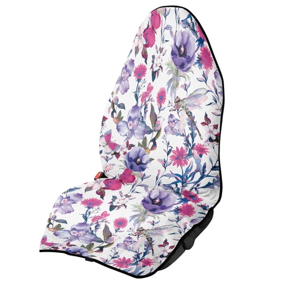 Chririnla Terry Cloth Car Seat Cover Waterproof Microfiber, Compatible with Bucket Seat Van, for Trucks Vans Cars, Watercolor Flowers