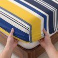 thumbnail image 3 of King Size Fitted Sheet Set - Navy Blue Yellow Striped 3 Piece Bedding Sets 16" Deep Pocket Fitted Sheet with 2 Pillowcases, Farmhouse Vintage Stripe Brushed Microfiber Hotel Luxury Bed Sheets, 3 of 9