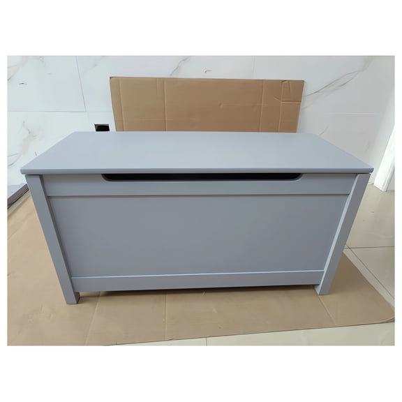 Kids Wooden Toy Box Storage with Safety Hinged Lid for Ages 2 (Gray)