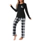 thumbnail image 4 of Conjunto de pijamas de mujer INSPIRE CHIC de manga larga, pijamas de cuadros suaves, conjuntos de lounge con bolsillos, S negro, 4 of 6