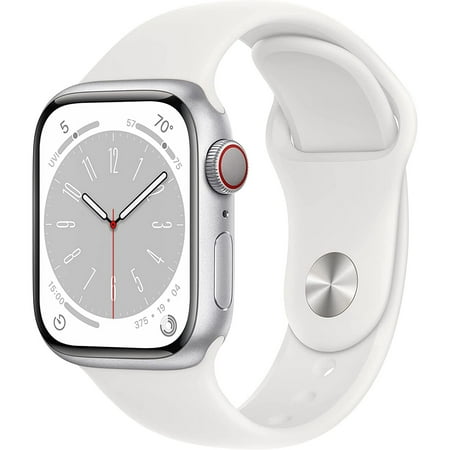 Pre-Owned Apple Watch Series 8 - 41mm - Silver Aluminum Case - White Sport Band - LTE - Refurbished - Good