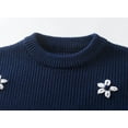 thumbnail image 3 of Bobifish Toddler Light Blue Crew Neck Sweater White Floral Applique Long Sleeve Sweaters Knitted Soft Casual Daily Wear Kids Cute Pullover, 3 of 6