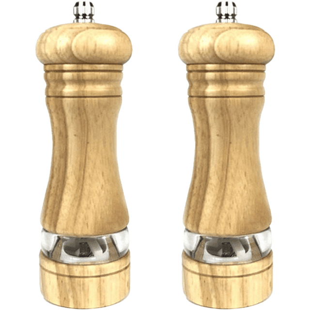 Juego de molinillos de sal y pimienta, cuerpo de madera maciza, molinillo de pimienta con aspereza ajustable, fino a grueso
