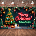 thumbnail image 5 of Neon Light Christmas Banner Christmas Tree Merry Christmas Display Colorful Ornaments Snowflake Pattern Xmas Backdrop for Christmas Party New Year Celebration Holiday Gathering, 5 of 9