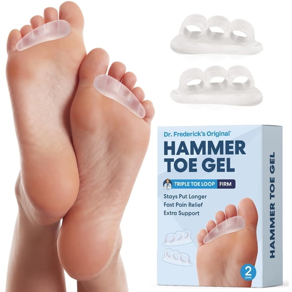 Dr. Frederick's Original Hard Hammer Toe Gels - 2 Pairs - Hammertoe Support Crest for Women & Men - Cushion & Temporary Splint for Toe Alignment, Crooked Toes, and Pain Relief - Clear - 3 Loop Design