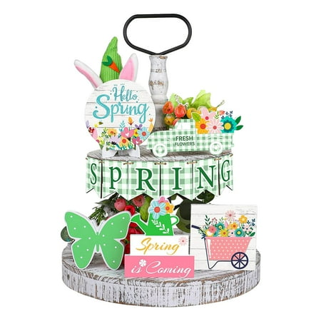 

TOYFUNNY Hello Spring Tray Decorations For Party Home Kitchen Holiday Decorations Party Centerpieces Holiday Centerpiece Tray Vintage Round Metal Serving Tray 2 Tie Tray Decorations Christmas Holiday