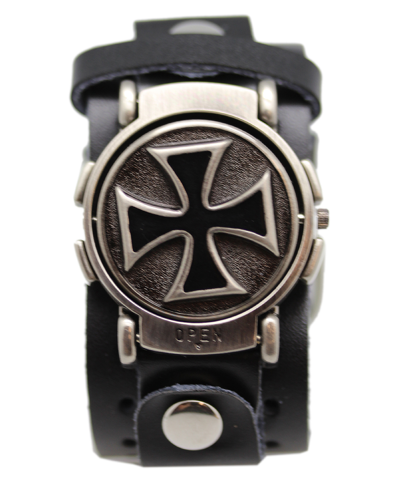 Watch Wide Belt Band Spinning Dial Iron Cross Cover Watch (20mm