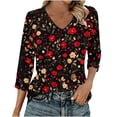 thumbnail image 2 of Ounisa T-Shirts à Manches 3/4 pour Femmes Col en V Manches Raglan Chandail Imprimé Décontracté Tendance Printemps Été Mode Hauts P-2TG, 2 of 6