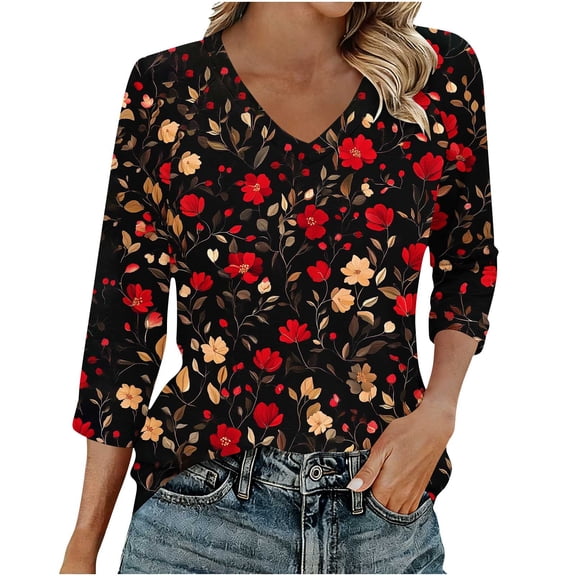 Cilsoka Fashion Blouses for Women Dressy, Womens 3/4 Sleeve Summer Shirts 2026 Trendy Elbow Length Tops Floral Boho Blouses T Shirts Dressy Causal Clothes, Graphic Trendy Tees