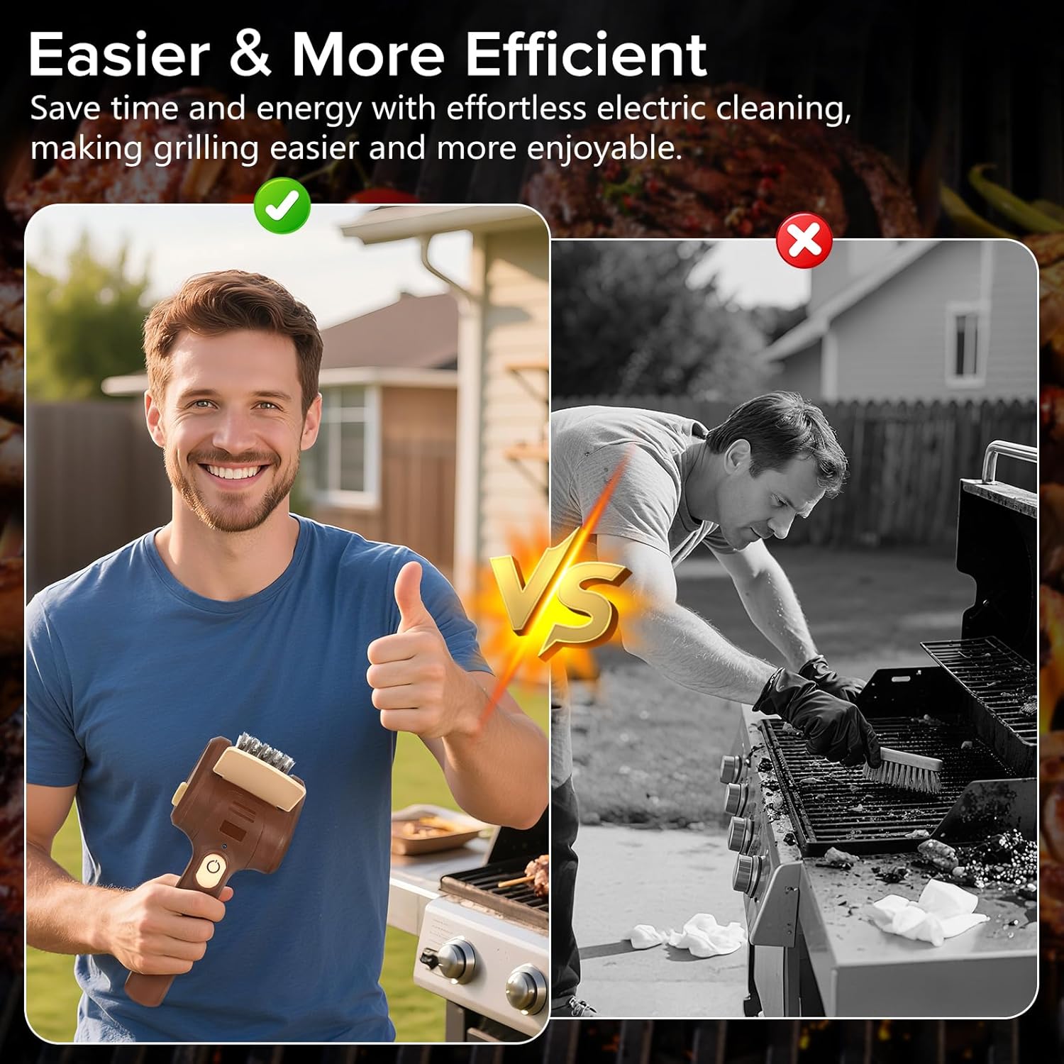 Cordless Electric Grill Cleaning Brush with Stainless Steel Scraper, Rechargeable BBQ Accessories