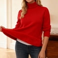 thumbnail image 2 of Chandails à Col Roulé pour Femmes, Yigetop Chandails à Col Roulé Duveteux pour Femmes Chandail à Enfiler d'Automne Tricot Torsadé Manches Longues Hauts de Chandail Chandails pour Femmes Pulls Rouge 3TG, 2 of 5