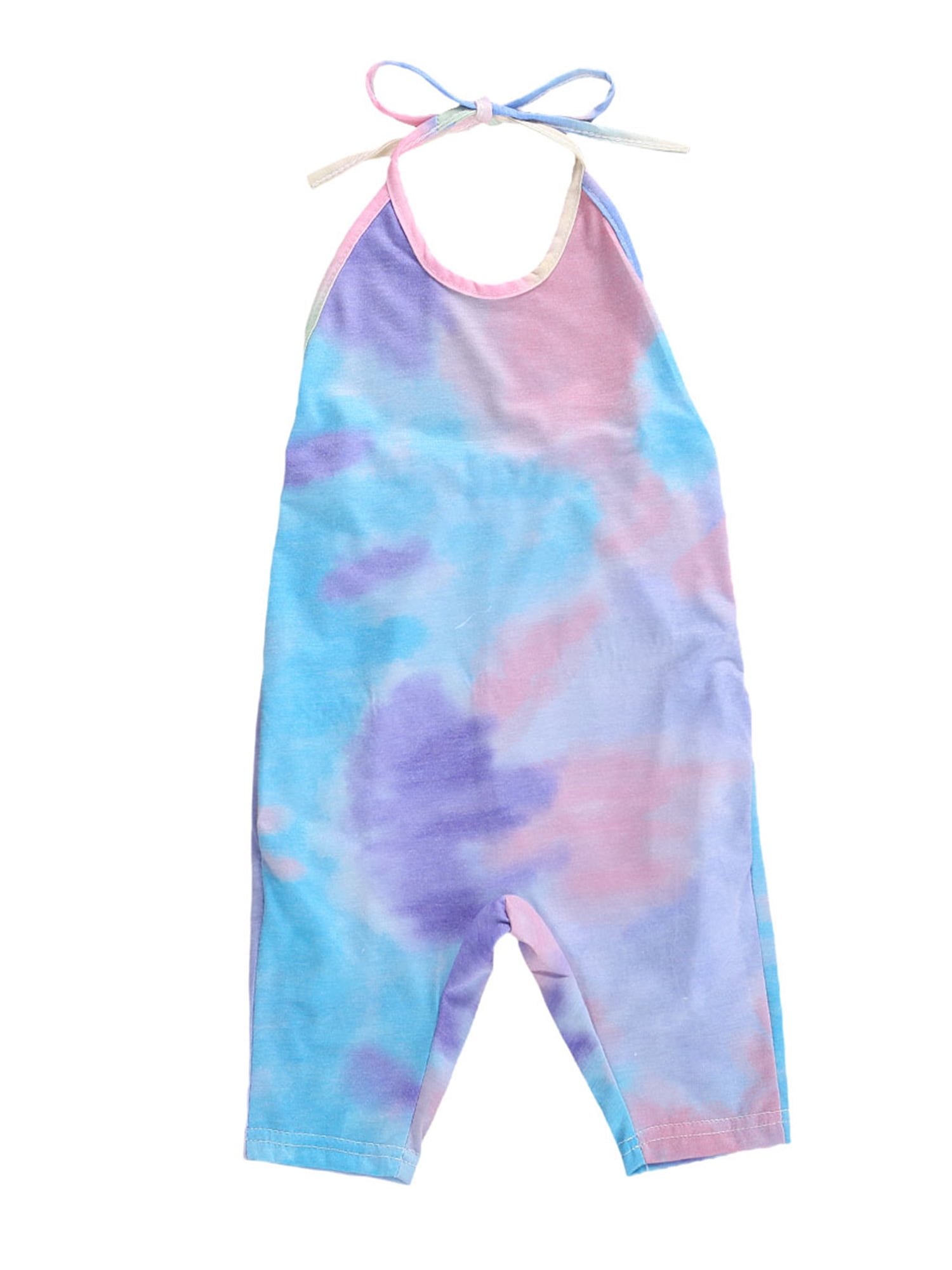 Inevnen Little Girl Jumpsuit Tie Dyeing Halter Hollow Back Romper
