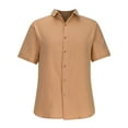 thumbnail image 5 of ZCFZJW Mens Casual Linen Cotton Button Down Short Sleeve Shirts Cuban Camp Guayabera Beach Tops Trendy Solid Color Regular Fit Collared T-Shirts Khaki S, 5 of 5
