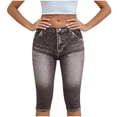 thumbnail image 3 of VBVC Women's Denim-Look Capri Yoga Leggings,Ladies High Waist Stretch Cropped Pants,Summer Butt Lift Workout Trousers For Women,Brown,S-2XL, 3 of 6