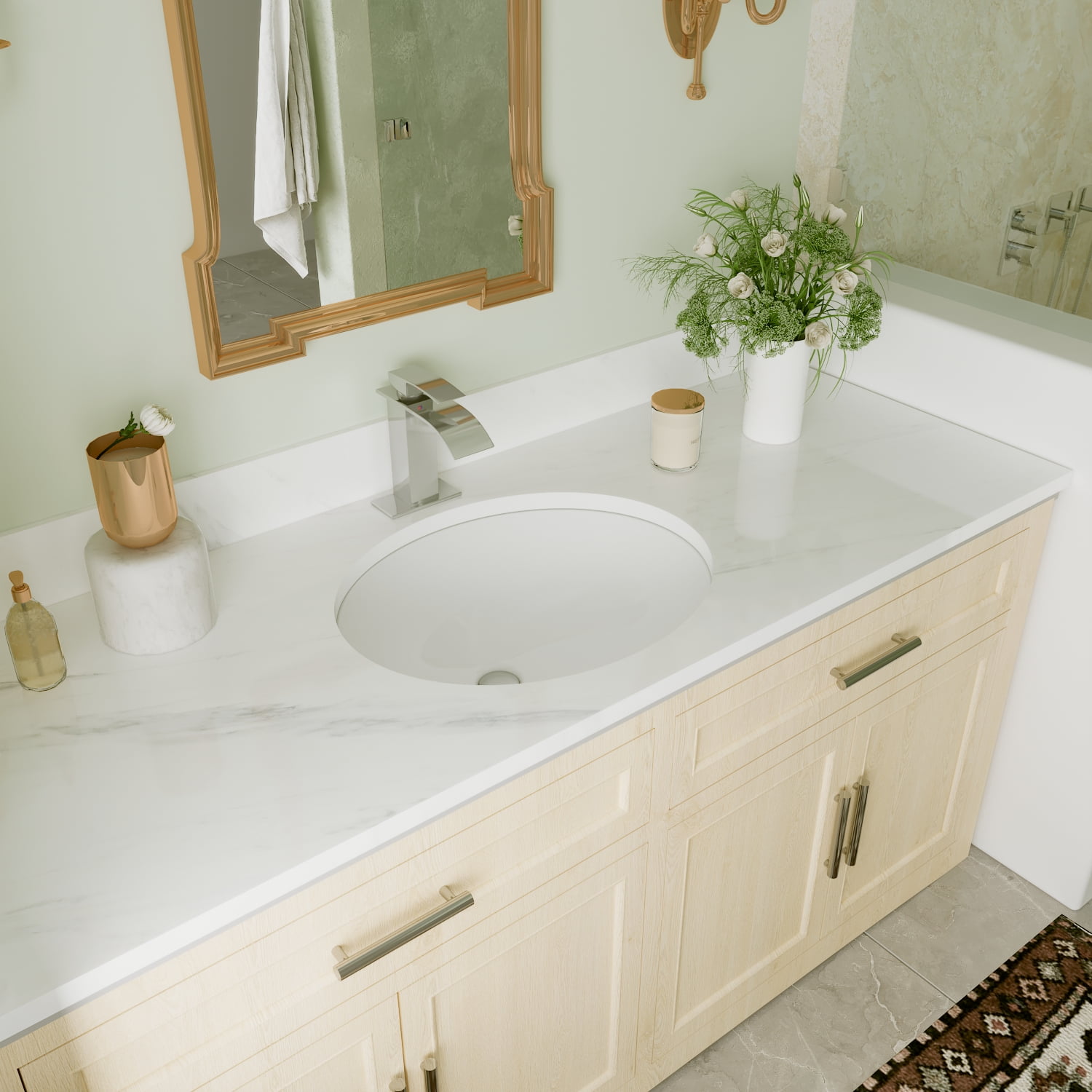 DeerValley DV-1U301 Oval White Ceramic Undermount Bathroom Sink with Overflow Hole (16.5" L x 13.39" W)