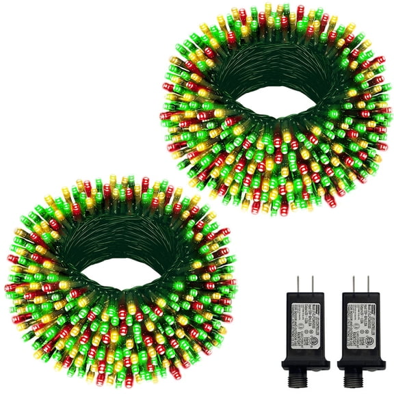 2PACK 33ft 100LED Christmas Decorative Mini Lights,green Wire Fairy Starry String Lights Plug in, 16Lighting Modes for Christmas Indoor Party Decoration (Red Green Warm)
