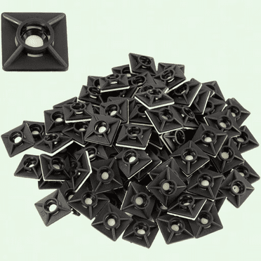 100 Pack Black Zip Tie Mounts, 3/4" Adhesive Mounting Squares, Cable Tie Anchor for Wire Bundles, UV Resistant Tie Wrap Bases