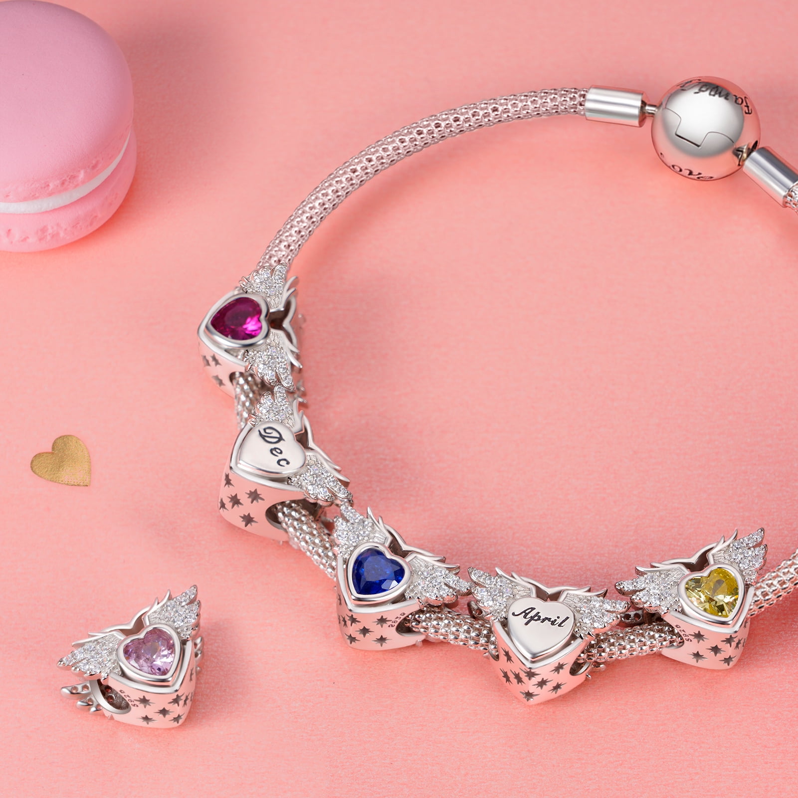 Stacey's Stories Doodle Heart Birthstone Bracelet (Silver)