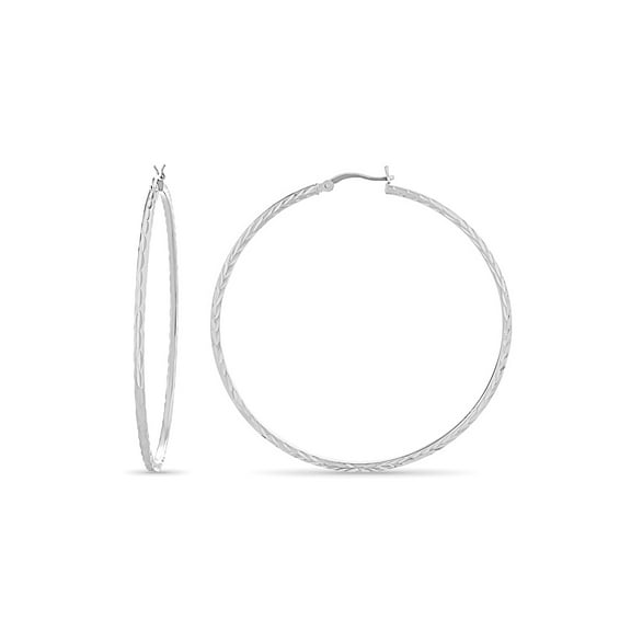 Sterling Silver Diamond Cut Square Tubing Hoop Earrings