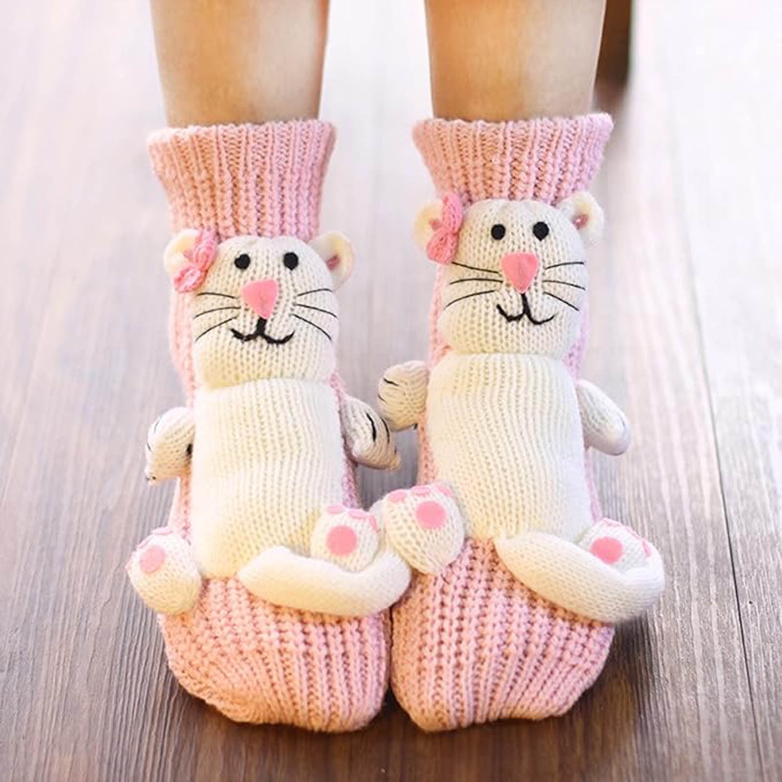 3D Knit Animal Socks for Women, Funny Hug Striking Animal Socks for Kids,Hand Crocheted Soft Breathable Cotton (Cat, 2 Pair)