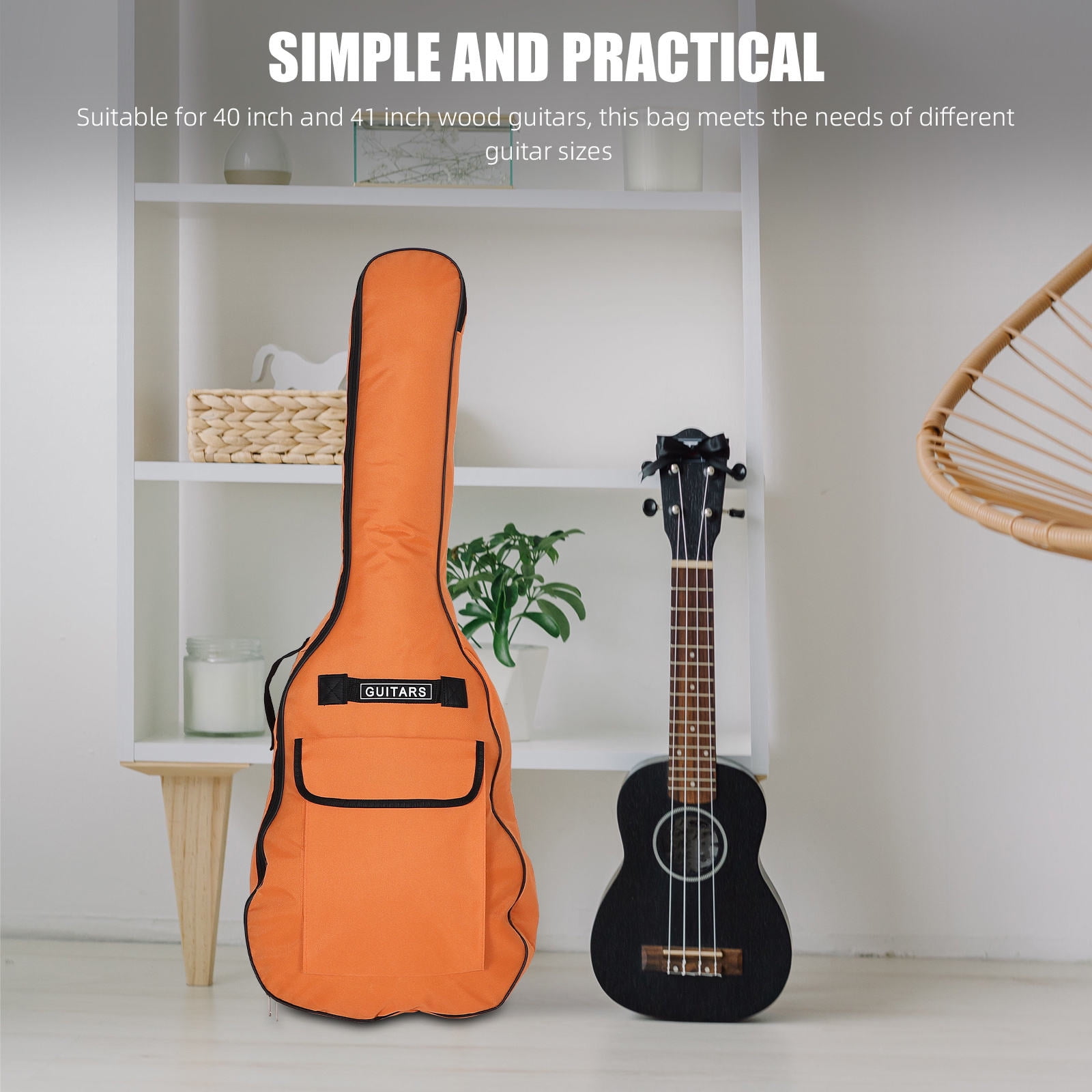 OUNONA Orange Acoustic Bass Guitar Case with Ultrathick Padding and Dual Shoulder Straps for Easy Carry