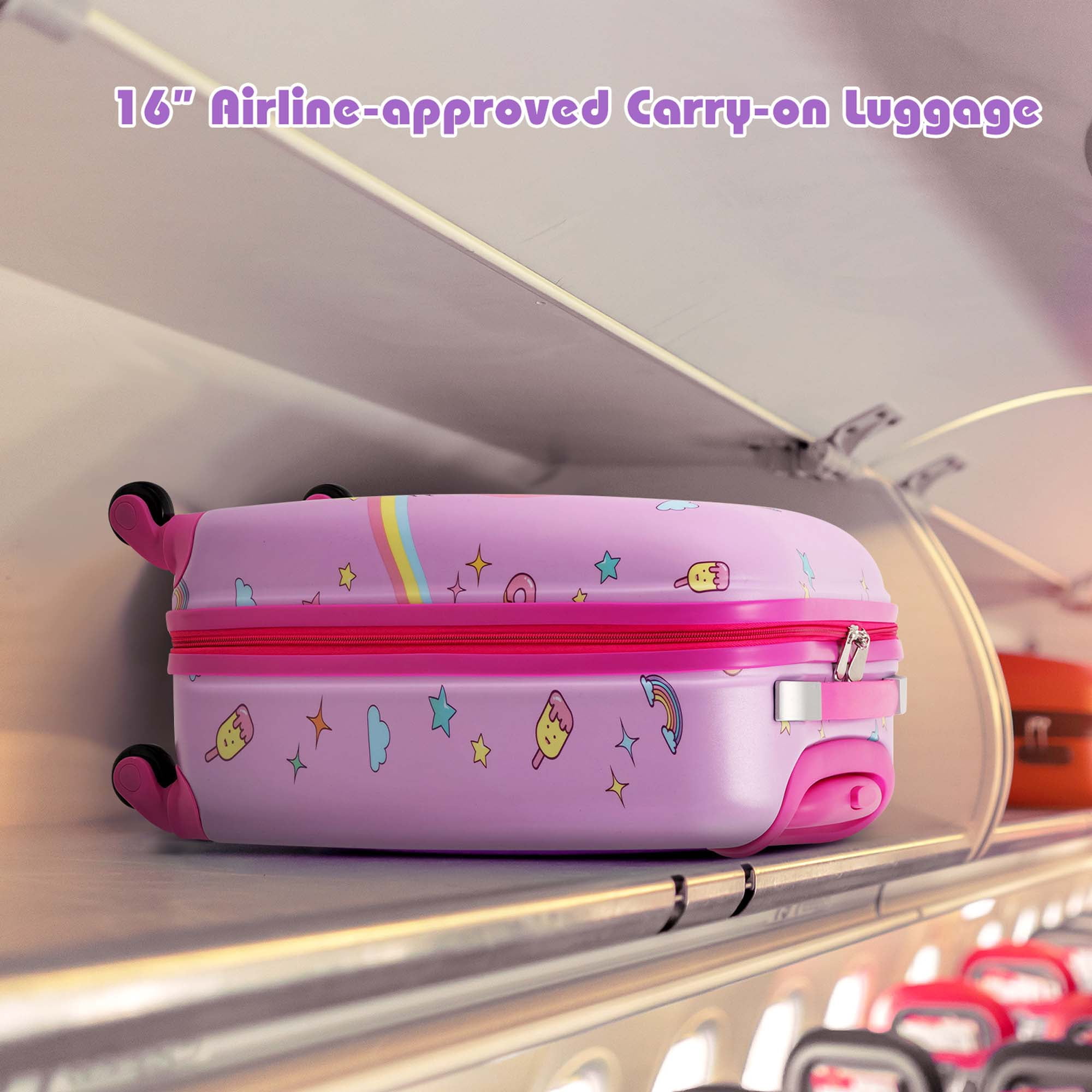Costway 5 PCS Kids Luggage Set with Backpack Neck Pillow Luggage Tag Lunch Bag Wheels Pink