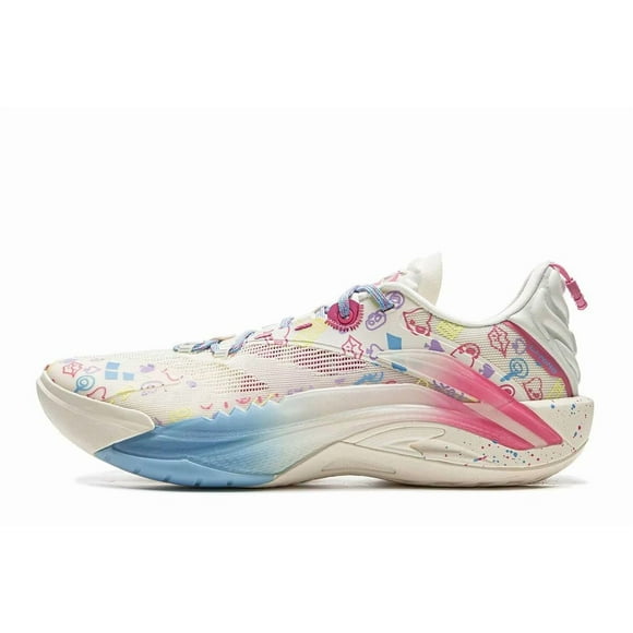 Zapatillas de Baloncesto LI-NING BAD5 Sniper I S para Hombre Beige con Azul y Rosa