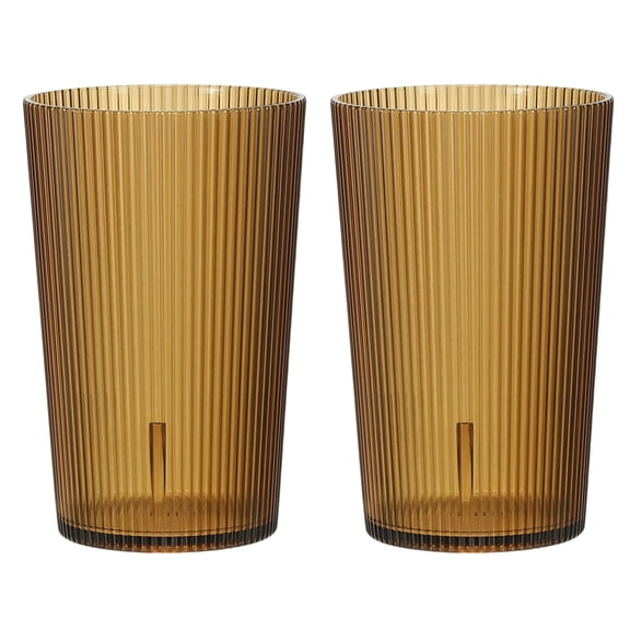 Uxcell Clear Plastic Reusable Drinking Glasses, 9.5oz Ribbed Drinking Glasses Set Plastic Water Cup Unbreakable Stackable for Beer Cocktail Water Juice Whiskey(Brown, 2Pcs)