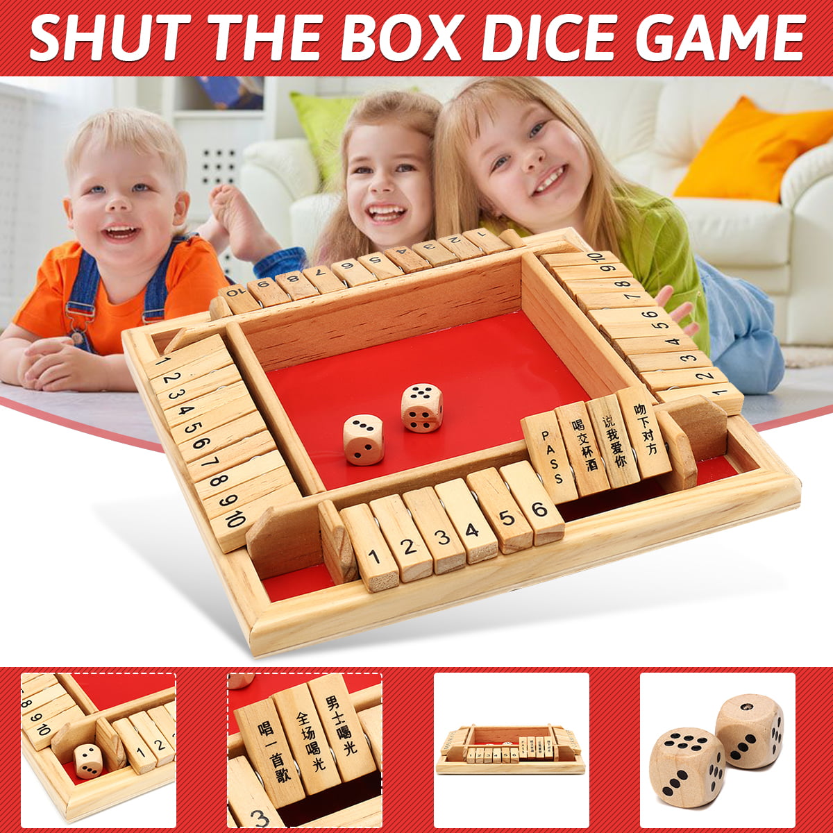 Kids/Children 4 X Players Board Games Shut The Box Family Wooden Traditional Pub 