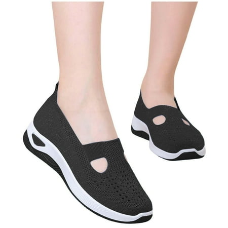 Ballet Flats for Women Round Toe Mary Jane Shoes Comfortable Dressy Women Flats Adjustable Straps Washable Knit Slip On Shoes Black 5.5