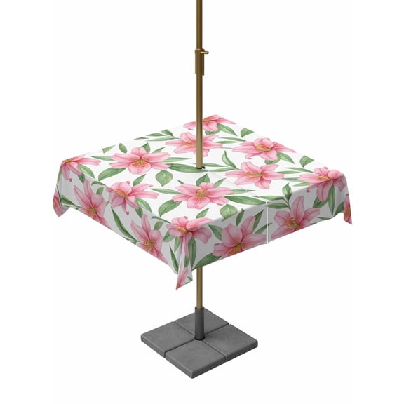 Outdoor Tablecloth with Umbrella Hole for Patio/Picnic/Party/Camping, Flowers Waterproof Table Cloth Square Cover Washable, Pink Spring Floral Elegant Pastoral Botanical (60"x 60")