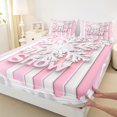 thumbnail image 3 of jejeloiu Chic Snowflake Bed Sheets,Merry Christmas King Sheets,Pink White Lines Sheet Set For Teens,Ultra Soft Home Decor,4-Piece, 3 of 7
