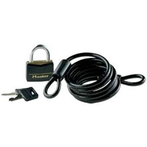 Master Lock 614DAT 6' Self Coiling Cable and Solid Brass Padlock
