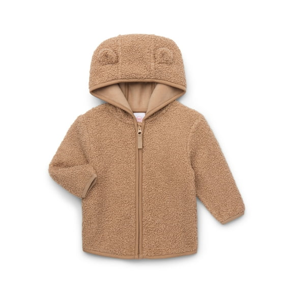 Wonder Nation Baby and Toddler Teddy Fleece Jacket with Hood, Sizes 12M-5T