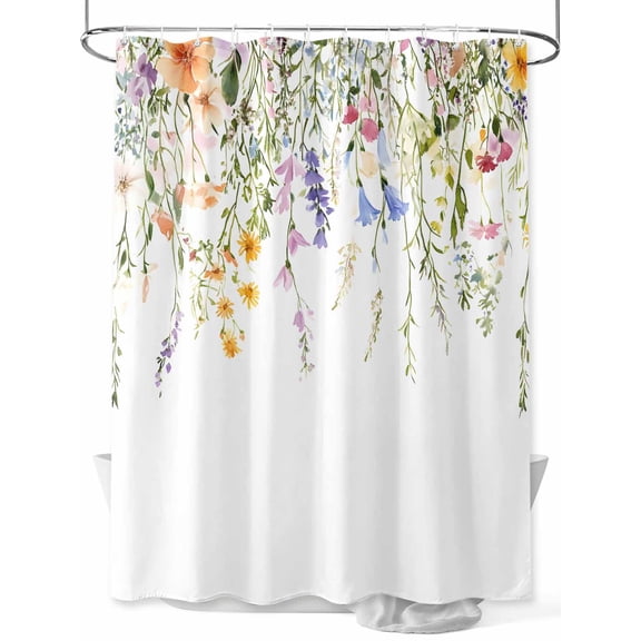 Shower Curtain Flowers Leaves Shower Curtains for Bathroom, Waterproof Polyester Shower Curtain Set with Hooks, Extra Long 72" x 96" Watercolor Flowers