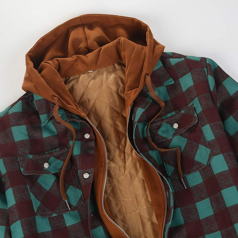 TQWQT Mens Fleece Jacket Sherpa Lined Zip Up Buffalo Plaid Flannel Coat Casual Long Sleeve Warm Fall Winter Outwear Army Green L Walmart