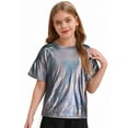 thumbnail image 7 of Aislor Girls Boys Shiny Metallic Modern Dance Jazz Top Short Sleeve Shirt Athletic T-Shirt Performance Blouse Dancewear, 7 of 7