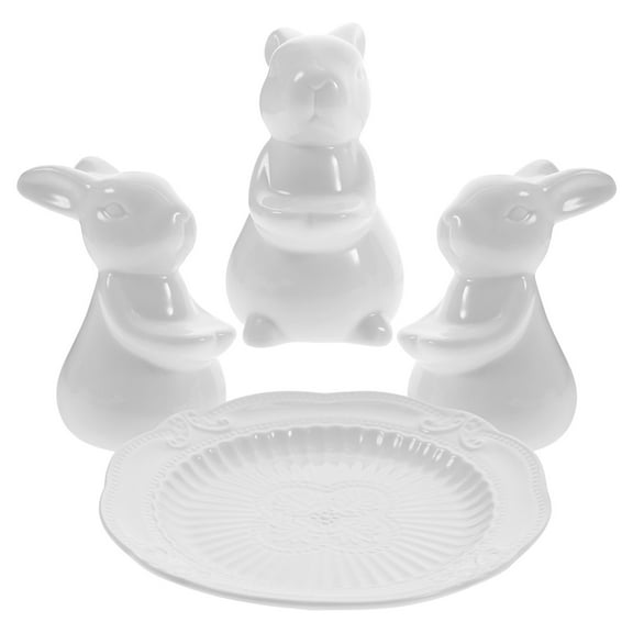 Ceramic Rabbit Tray Cake Stand Holder Decor Pan White Ceramics