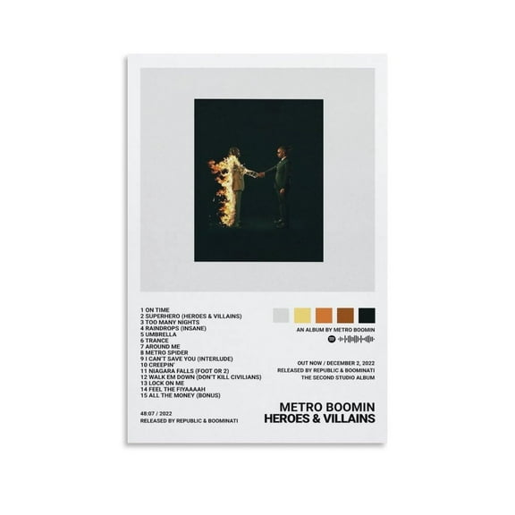 Metro Boomin - Heroes & Villains Poster 6.1 Canvas Poster Wall Decorative Art Painting Living Room Bedroom Decoration Gift