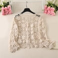 thumbnail image 4 of Women's V Neck Button Down Crochet Cardigan Sweater for Spring and Autumn Long Sleeve Hollowed Out Knit Floral Crop Top, 4 of 8