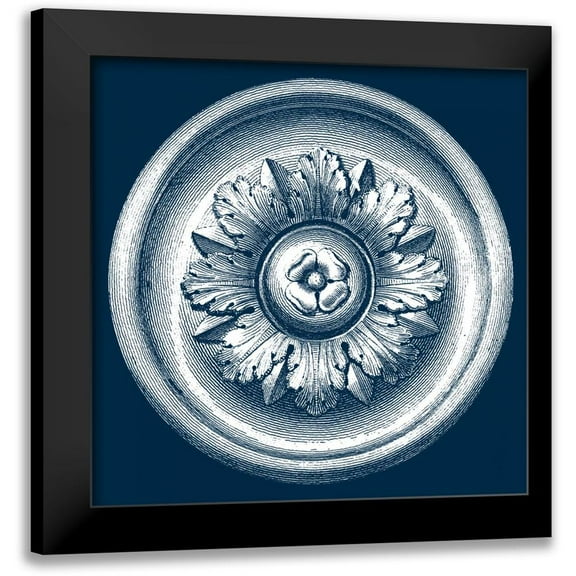 Vision Studio 12x12 Black Modern Framed Museum Art Print Titled - Classic Medallion on Navy I