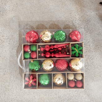 Senfot Red Green Gold Assorted Plastic Christmas Ball Ornament Set Festive Hanging Tree Decor Indoor Home Xmas Party Decor
