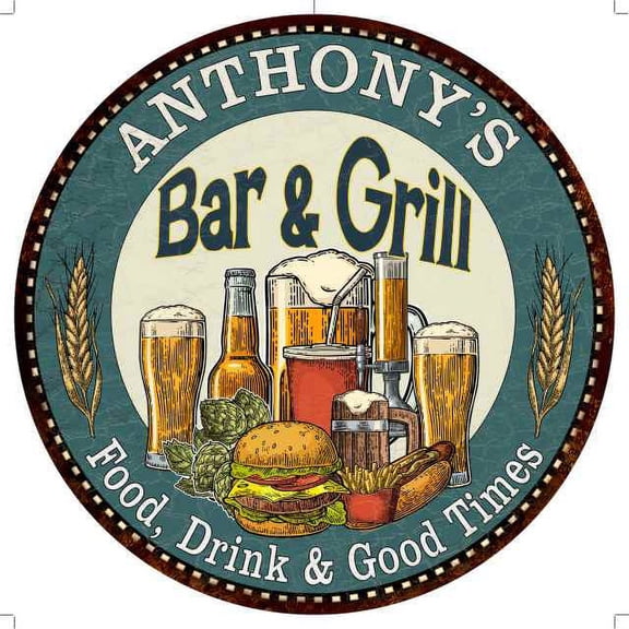 ANTHONY'S Bar and Grill 14" Round Metal Sign Kitchen Wall Decor 100140023370