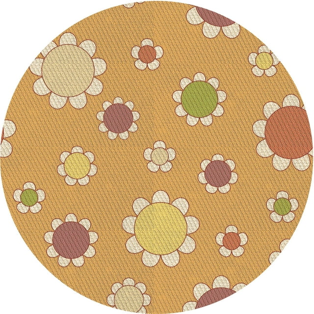 Ahgly Company Tapis Rond Lavable en Machine Intérieur Transitionnel Jaune Orange, 4 Pieds Rond