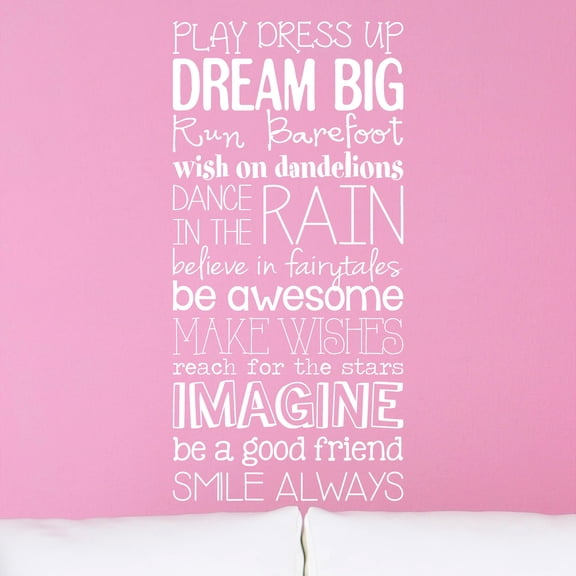 Girl Version Kid Rules Subway Art Vinyl Lettering Wall Decal Nursery Kids Room Decals - Size: 16"L x 33"H - Color: White